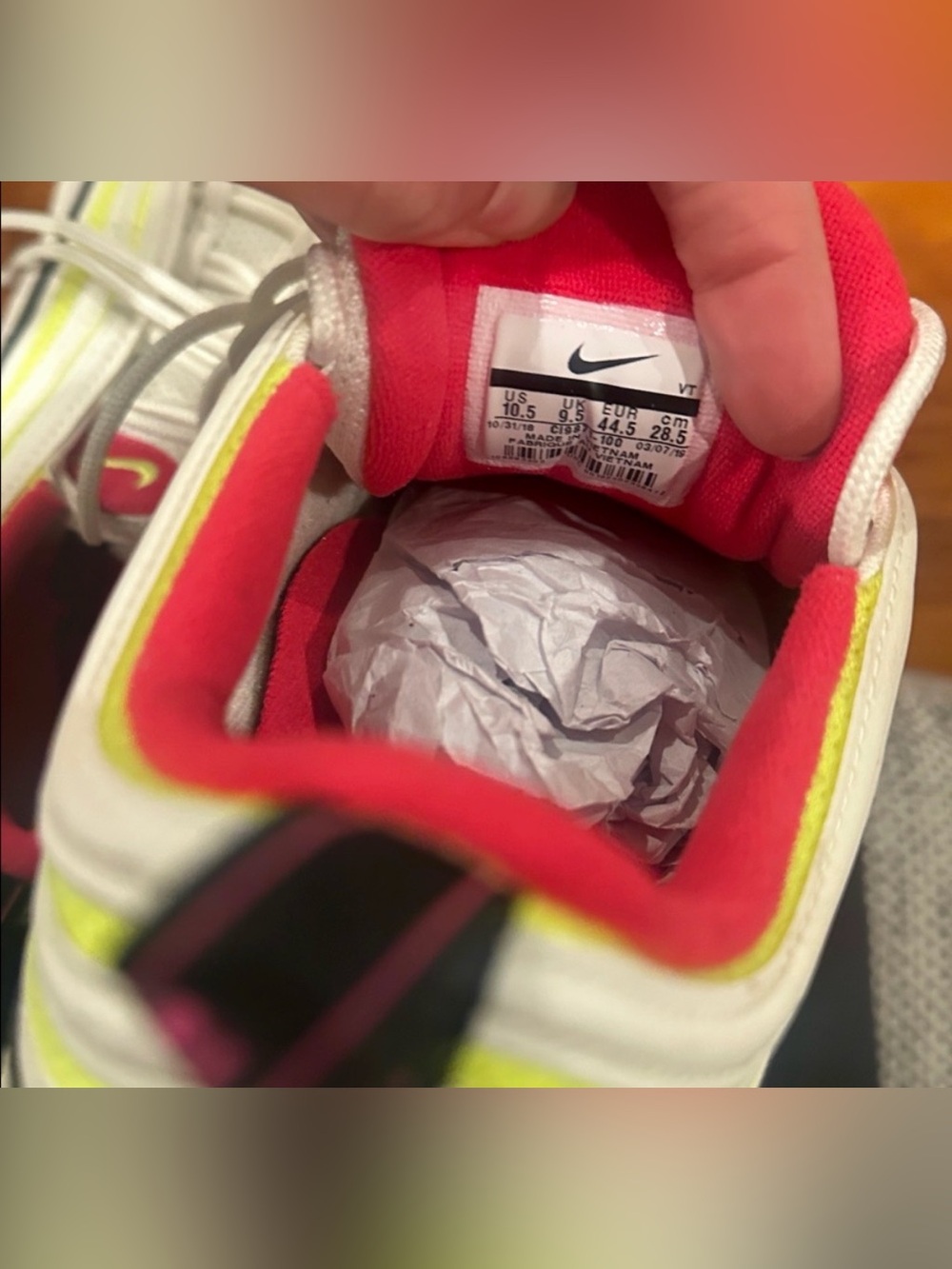 Nike Men’s Air Max 97 - White, black, volt, & Rush pink, - Picture 4 of 5